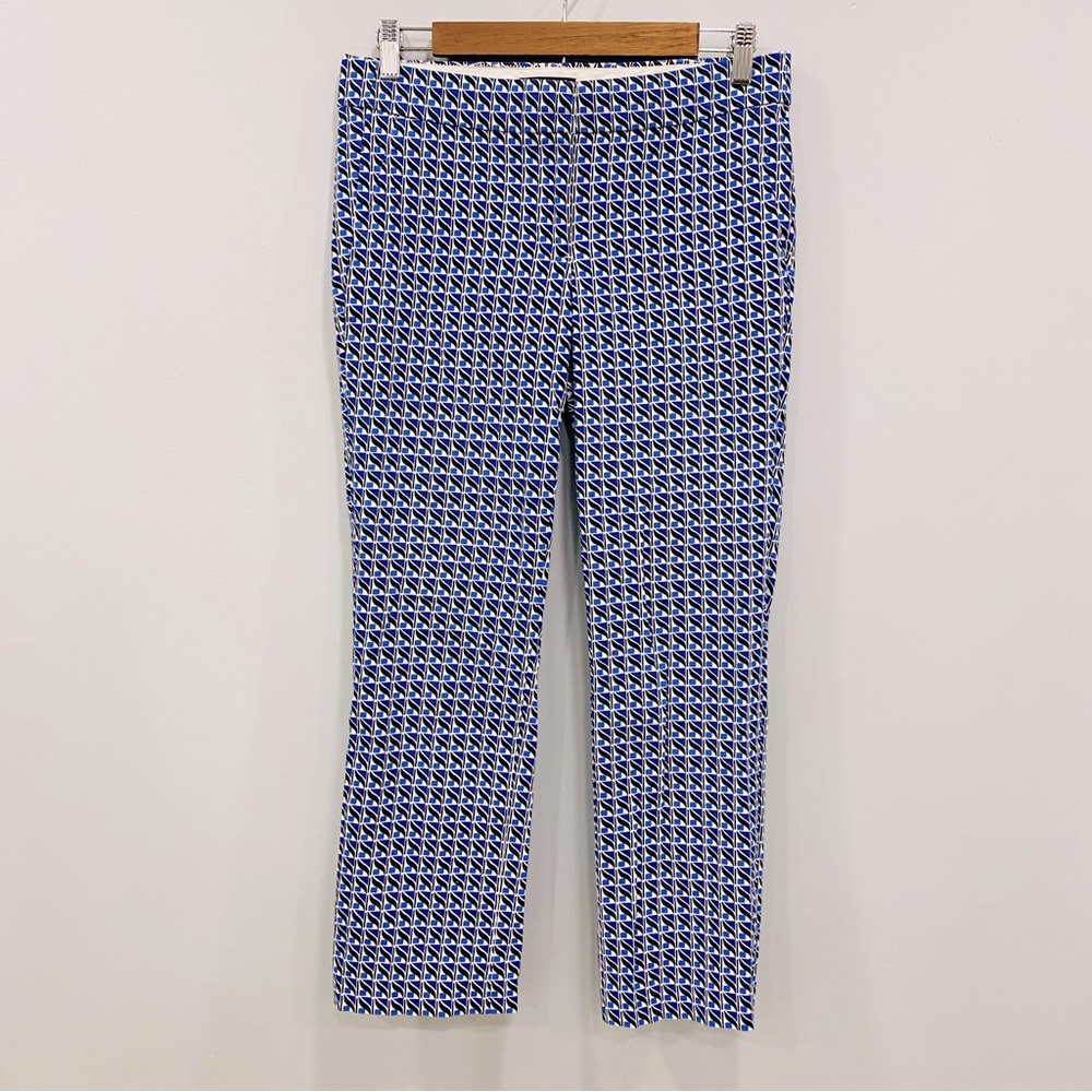 J. CREW 2 Campbell Blue White Geo Low Rise Straight Crop Office Siren Trousers
